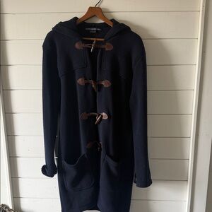 Vintage Ralph Lauren Sport Navy Sweater Coat with Hood Lambswool Medium